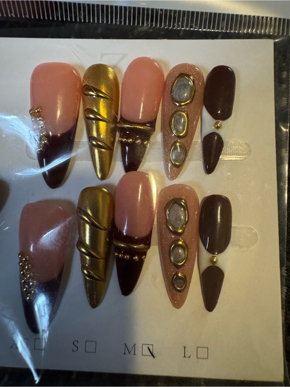 Elegant Pink & Gold Stiletto Press-On Nails - Decorative Gem Accents